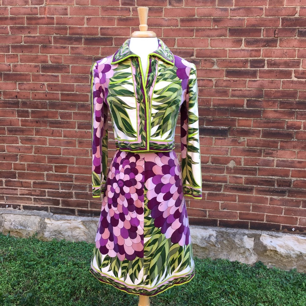 VTG Emilio Pucci Floral Velvet Cotton Skirt Set